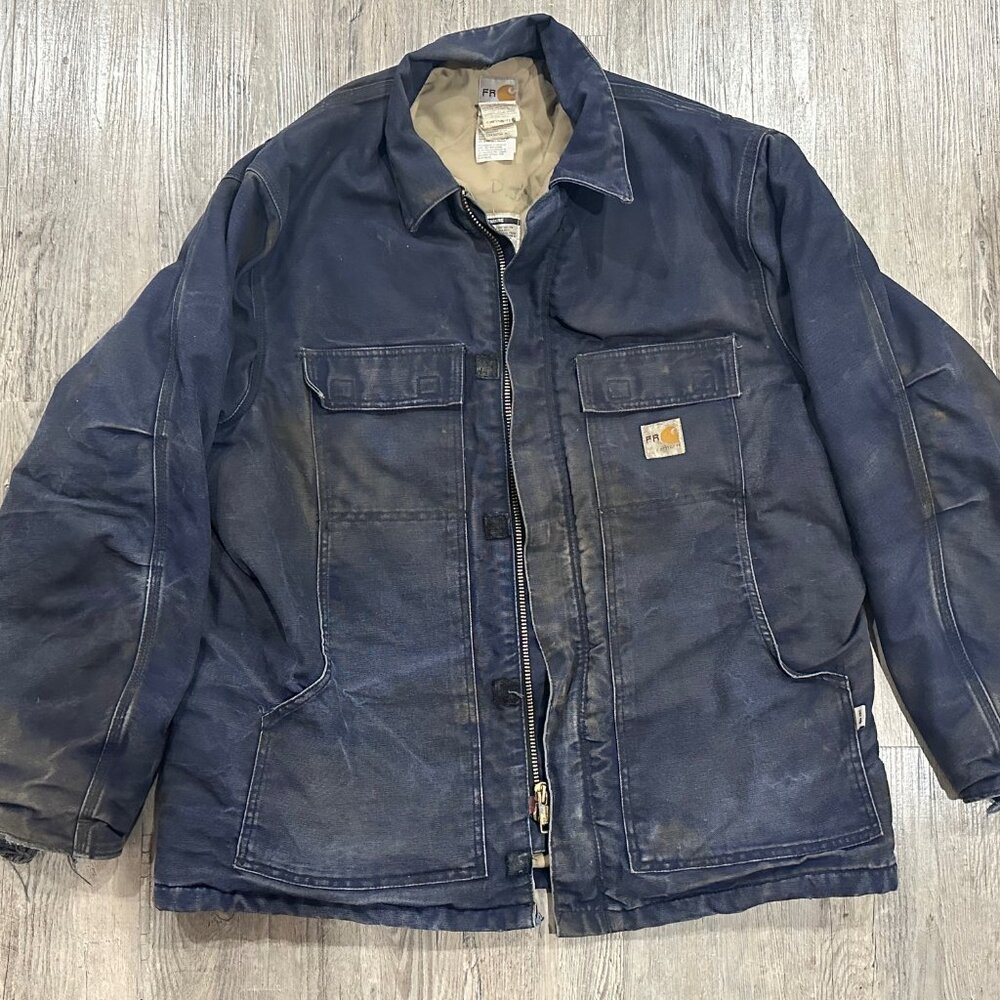 Carhartt FR Flame Resistant Duck Canvas Quilt Lined Jacket XL Blue